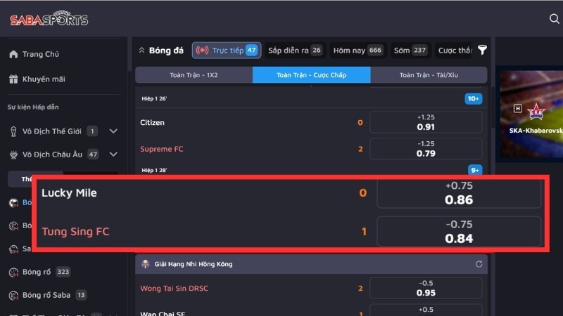 Ví dụ thực tế về kèo 0.75